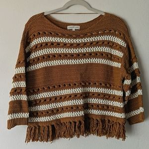 Lou & Grey for Loft cropped camel fringe sweater